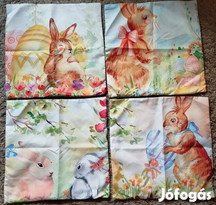 Új 4 db húsvétos díszpárnahuzat szett, 45x45 cm, cipzár, 03