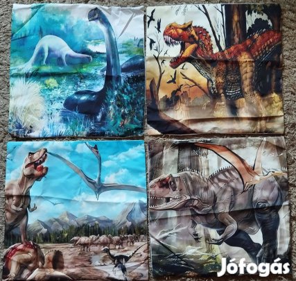 Új 4 db-os szett, dinoszaurusz díszpárnahuzat, cipzár, 45x45 cm 2féle