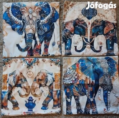Új 4 db-os szett, elefánt díszpárnahuzat, cipzár, 45x45 cm