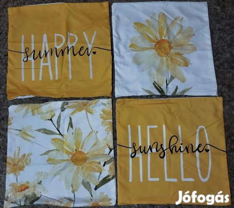 Új 4 db-os szett, happy summer díszpárnahuzat, cipzár, 45x45 cm