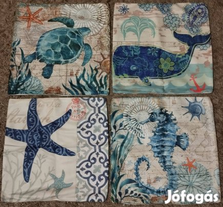 Új 4 db-os szett, tenger díszpárnahuzat, cipzár, 45x45 cm T13