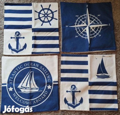 Új 4 db-os szett, tenger díszpárnahuzat, cipzár, 45x45 cm T4