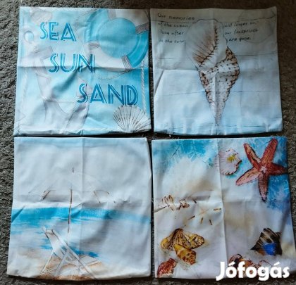 Új 4 db-os szett, tenger díszpárnahuzat, cipzár, 45x45 cm T6