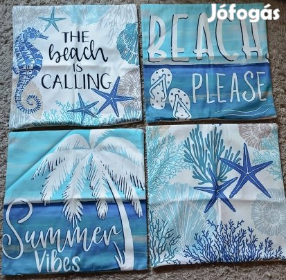 Új 4 db-os szett, tenger díszpárnahuzat, cipzár, 45x45 cm T8