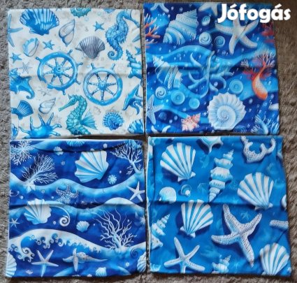 Új 4 db-os szett, tenger díszpárnahuzat, cipzár, 45x45 cm T9