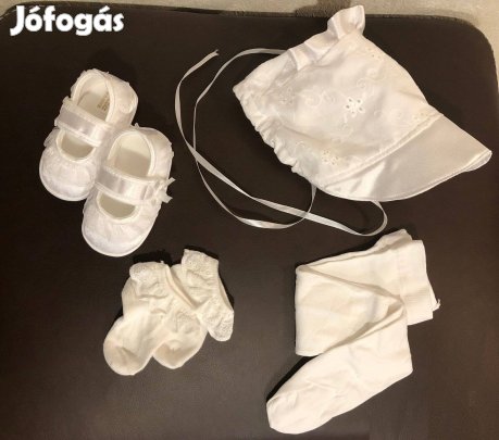 Új 5 részes fehér alkalmi, keresztelőruha szett