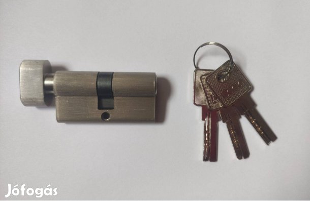 Új 60mm Gombos zárbetét 30/30mm +3 fúrt kulcs Nikkelezett