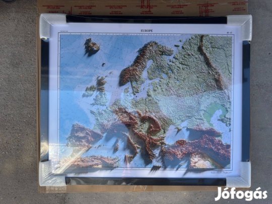 Új 60x75 cm 3D Domborzati Térkép Európa Europe Árnyékolt