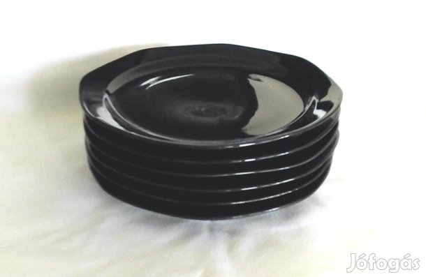 Új 6 db-os fekete fényes kerámia süteményes tányér szett