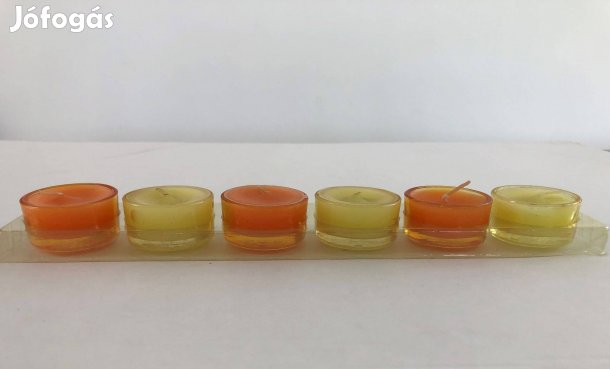 Új 6db (3-3db) sárga és narancssárga teamécses üveg tartóban
