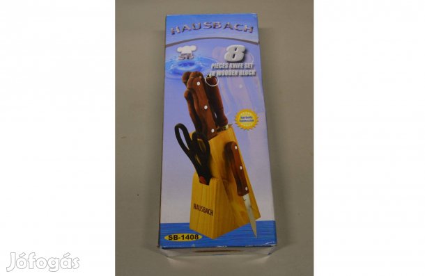 Új 8 darabos Hausbach kés készlet + fa tartó állvány + olló késkészlet