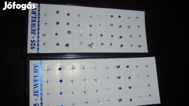 Új 925 ezüst színes köves pont fülbevaló - rózsaszín / fekete köves