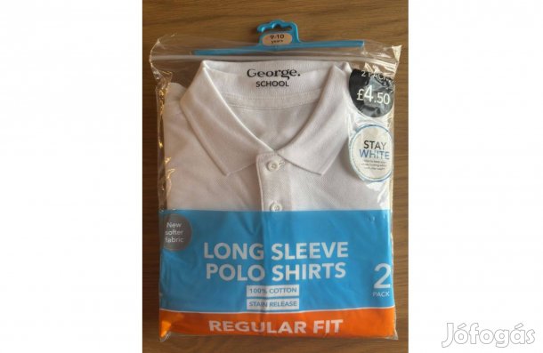 Új 9-10Y George Hosszú Ujjú Fehér Galléros Póló Gyerek Szett 2 db