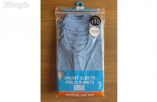 Új 9-10Y George School Rövid Ujjú Kék Galléros Póló Szett 5 db Gyerek