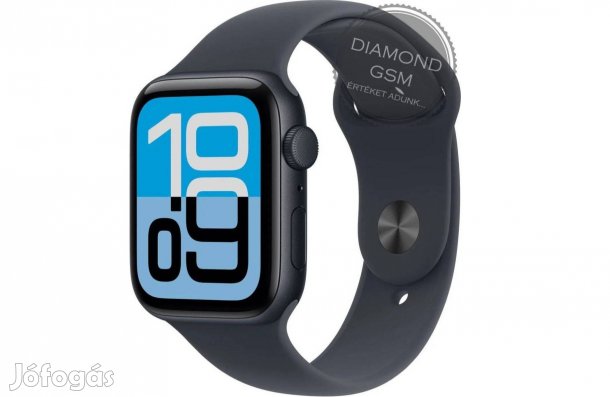 Új Apple Watch SE 2025 44mm Fekete Alumíniumtok, Fekete Sportszíjjal,