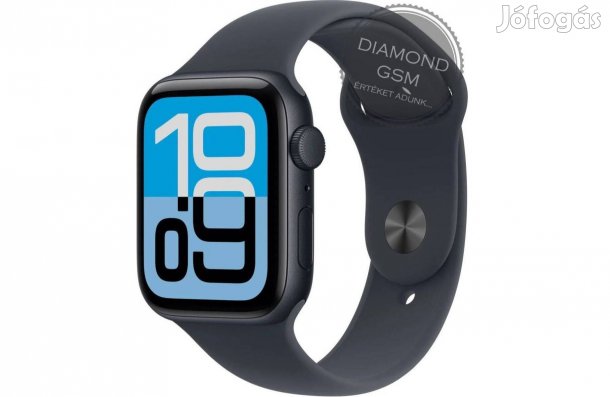Új Apple Watch SE 2025 44mm Fekete Alumíniumtok, Fekete Sportszíjjal,