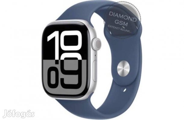 Új Apple Watch Series 10 46mm Ezüst Alumíniumtok, Kék Sportszíjjal gy