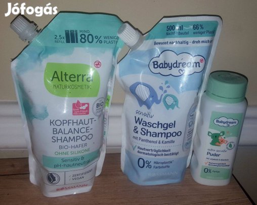 Új Babydream baba mosdató és sampon 500 ml + Alterra sampon +hintőpor