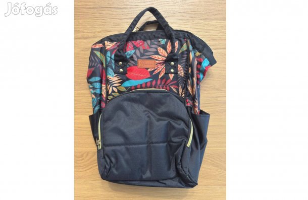 Új Berio Bora Baby Flower Pelenkázó Táska Hátizsák Fekete Virág Mintás