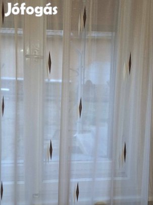 Új Bézs -barna fehér nyírt mintás voile függöny (2,3m x 3m)