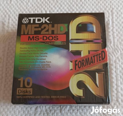 Új Bontatlan 10 darabos "TDK" MF-2HD MS-DOS Floppy Lemez
