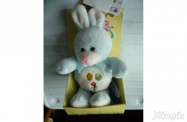 Új Bumi kék színű plüss nyuszi hímzett tojásokkal saját dobozában