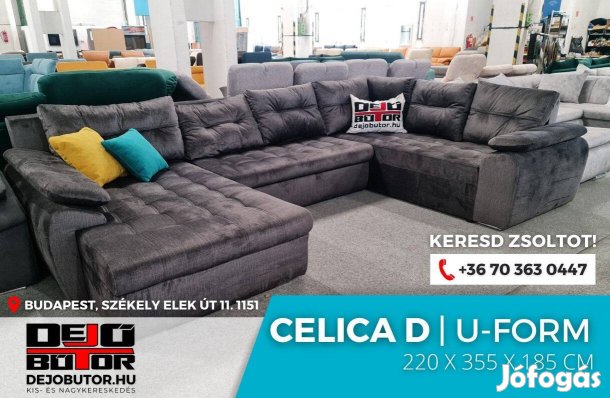 Új Celica ualak kanapé ülőgarnitúra 185x355x220 cm ágyazható antracit