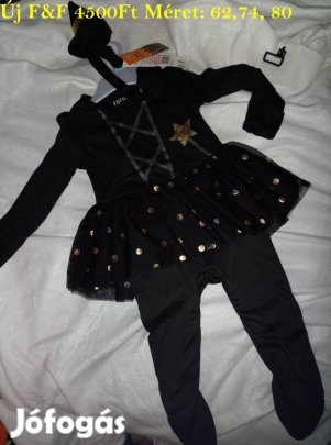 Új F&F boszorkány farsangi szoknyás jelmez kalappal, babajelmez