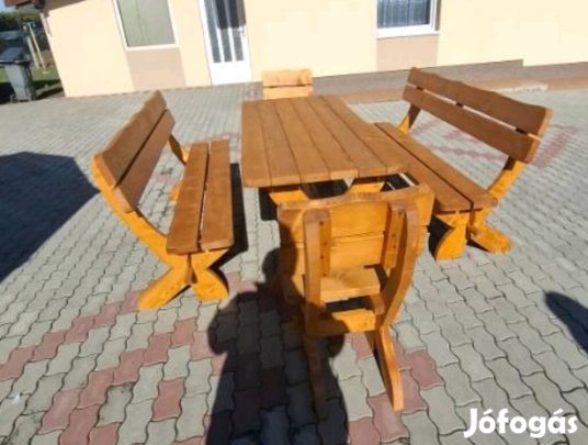 Új Fa kerti garnitúra 2pad , 2 szék.Borovi Fenyő,lakkozott