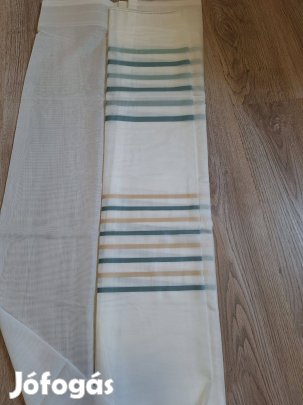 Új Fehér alapon türkíz-bézs csíkos függöny Sissy (140 x 245 cm)