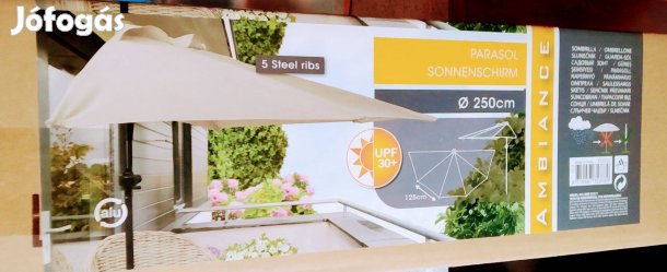 Új Felül Szellőző Tekerős Napernyő 230 CM UV 50+ Szürkés Bézs Sok