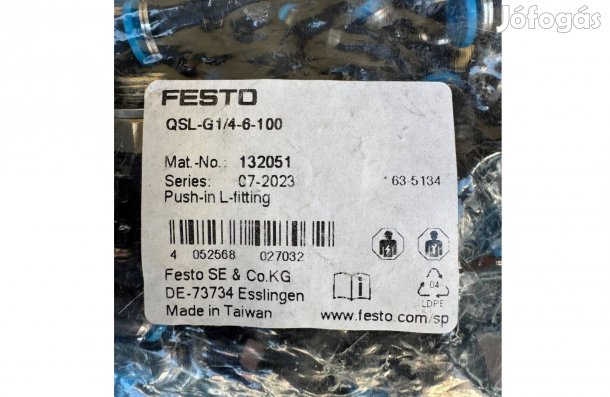 Új Festo L-csőcsavarzat Qsl-G1/4-6 Könyök Csatlakozó Dugaszolható