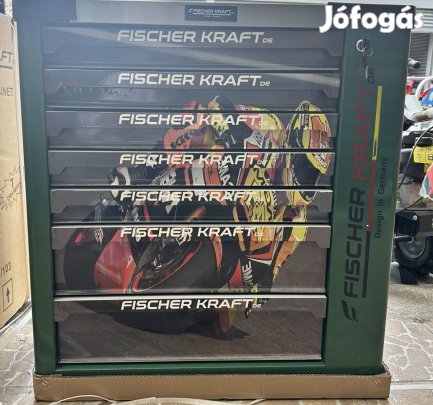 Új Fischer magasan felszerelt 7 fiokos szerszámoskocsi, műhelykocsi