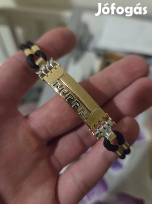 Új Görög mintás fehér arany-arany 14k, magyar fémjeles fonott kaucsuk