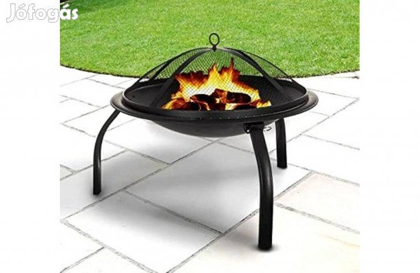 Új Hordozható fém tűztér tűzrakó grill tűztál 56cm + grillrács