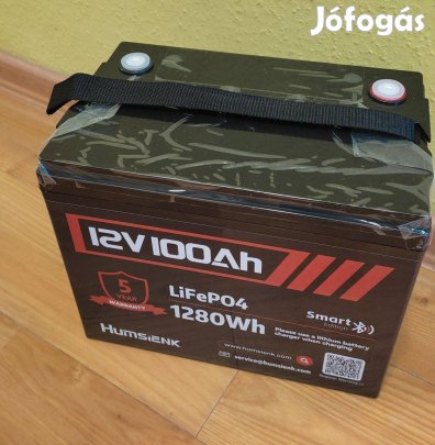 Új Humsienk 12V 100Ah Lifepo4 akkumulátor Bluetooth BMS(kis hibával)