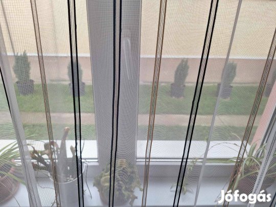 Új Kék-ekrü csíkos, hálós függöny (6,9m x 270 cm) Akció