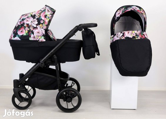 Új Kunert Lazzio multifunkciós 3in1 babakocsi szett: fekete virágos