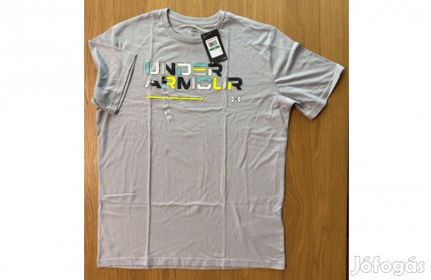 Új L Under Armour UA Colorblock Wordmark SS Férfi Póló Szürke Rövidujj
