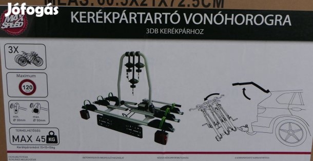 Új Maxspeed kerékpártartó vonóhorogra 3db kerékpár szállító
