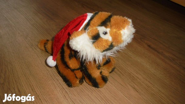 Új Mikulás sapkás plüss tigris - kb 15 cm magas