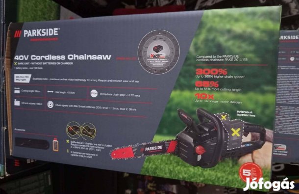 Új Parkside Performance 38 cm 40V két akkus láncfűrész 5 év garancia