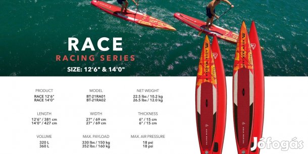 Új Race 12'6" - Verseny iSUP felfújható szörfdeszka
