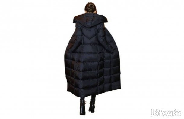 Új S/M fekete kapucnis maxi pufikabát, télikabát