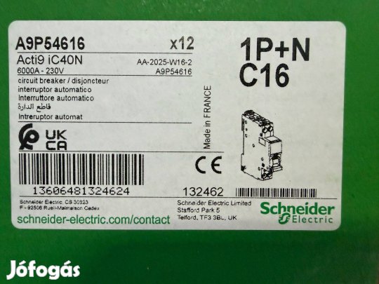 Új Schneider Electric Acti9 16A 10kA Miniatűr Megszakító A9P54616