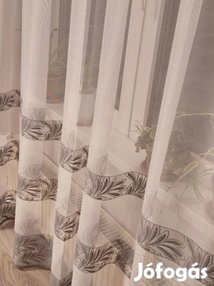 Új Szürke levél mintás bordűrös függöny (250 cm hosszú)