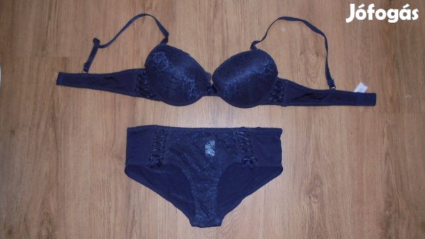 Új Takko sötétkék csipkés női fehérnemű szett / 80B melltartó