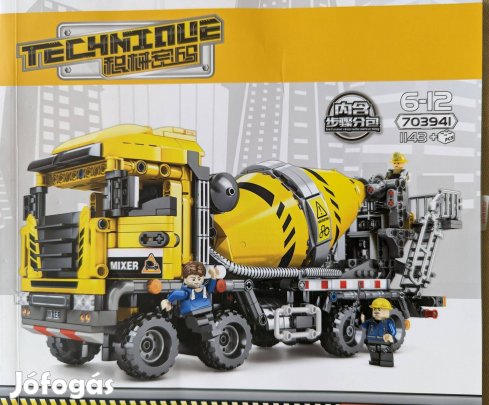 Új Technique lego betonkeverő, mozgó, nyitható, forgó rész, gumi kerék