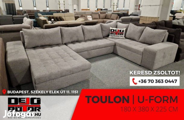 Új Toulon grey kanapé ülőgarnitúra 380x180x225 cm ágyazható ualak