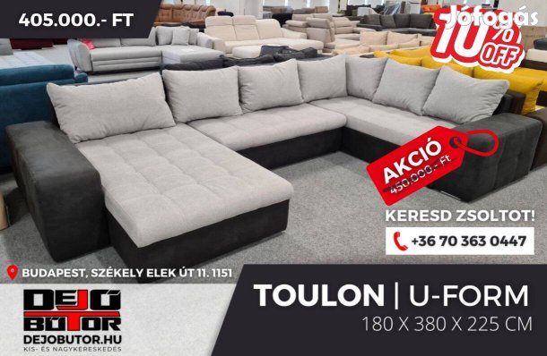 Új Toulon sarok kanapé ülőgarnitúra 180x380x225 cm ualak fekete